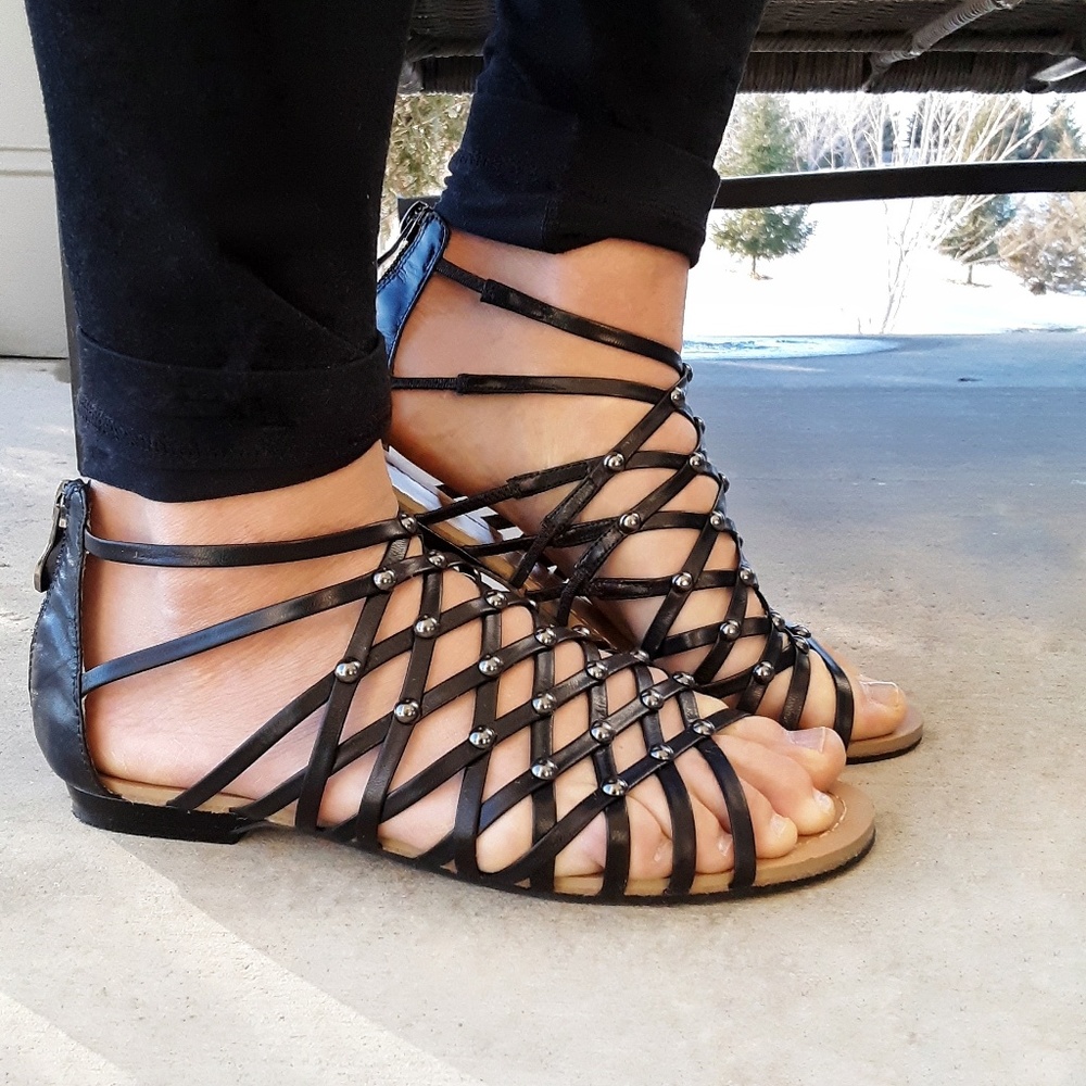 Marc Fisher Black Studded Gladiator Sandals 6 M